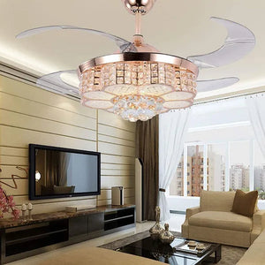 42inch  LED 4 Acrylic Crystal Chandelier Ceiling Light Automatic Retractable Crystal Fan Blade Ceiling Lamp