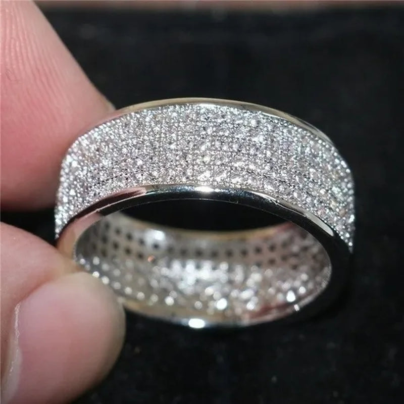 Sparkling 925 Solid Sterling Silver White Sapphire Diamond Wedding Band Rings Engagement Anniversary Party Jewelry Size 5-12