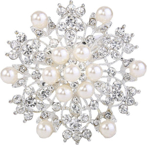 Women'S Wedding Corsage Clear Crystal Simulated Pearl Elegant Flower Leaf Brooch for Women, Bride