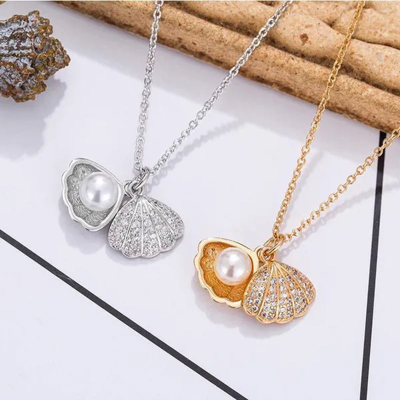 Exquisite Romantic Shell Pendant Women's Necklace Creative Fashion Faux Pearl Silver Plated Jewelry Accessories Birthday Gifts