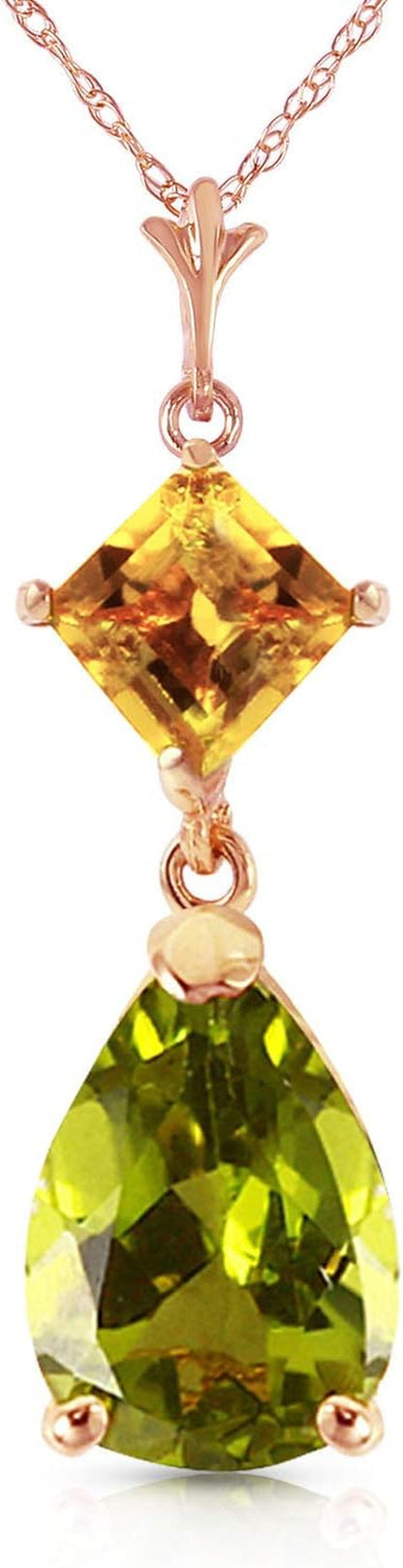 14K Yellow, White, Rose Gold Natural Citrine and Peridot Drop Pendant Necklace
