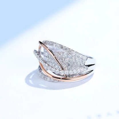 Exquisite Luxury Women'S Fashion Dazzling Ring Silver Plated Rose Gold Plated Two-Color Cross White Cubic Zirconia Ring Elegant Princess Romantic Bride Engagement Ring Noble Anniversary Ring Christmas Gift Jewelry