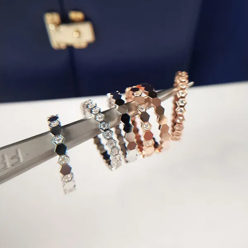 Women's fashion silver-plated honeycomb hexagon diamond ring rose gold -plated jewelry bridal engagement party ring wedding jewelry gift (size 5-11)