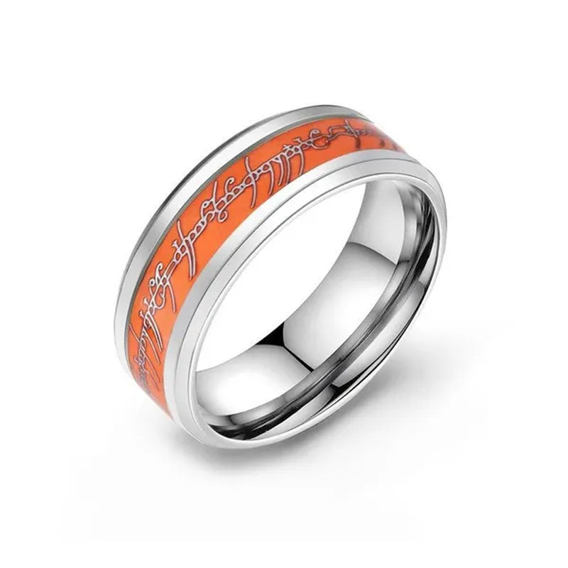 New Stainless Steel Glow in the Dark Lord of Ring for Men Blue Yellow Luminous Wedding Ring Male Jewelry Gift 8Mm