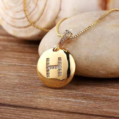 Top Quality 14K Gold Fashion Flash Diamond Exquisite Pendant Venice Box Chain Women Girls Initial Letter Necklace Gold 26 Letters Charm Necklaces Pendants Copper CZ Jewelry Personal Necklace