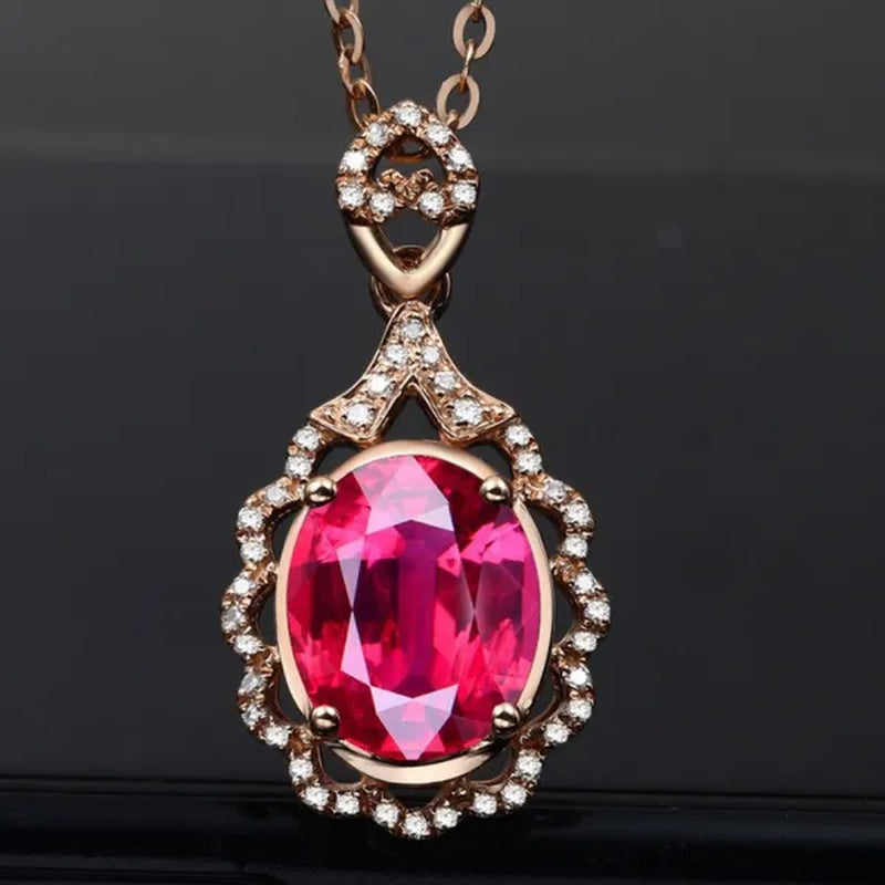 new High-end temperament  Ruby Zircon AAAs Necklace Gold-plated  Lady  Evening party Necklace