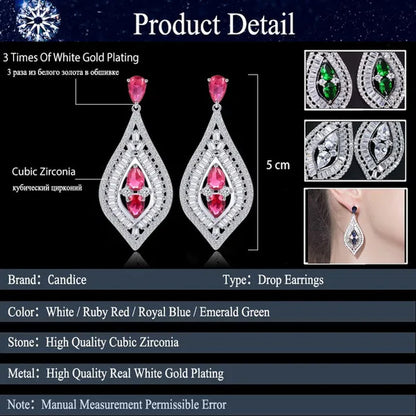CANDICE Elegant Sterling Silver Plated Hypoallergenic Jewelry Tear Drop Full Micro-inlay Luxury CZ Zirconia Wedding Big Long Dangle Earrings For Bride