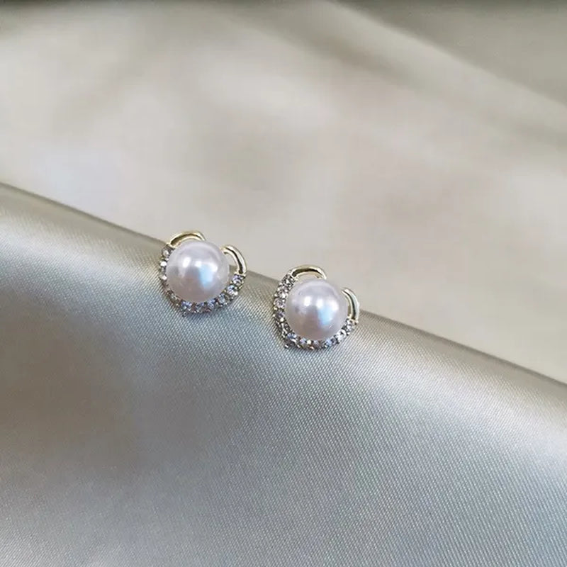 2021 Trendy Fashion Women's S925 Silver  Exquisite Pearl Heart-shaped Diamond Crystal Earrings Prevent allergy Jewelry