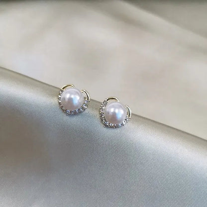 2021 Trendy Fashion Women's S925 Silver  Exquisite Pearl Heart-shaped Diamond Crystal Earrings Prevent allergy Jewelry
