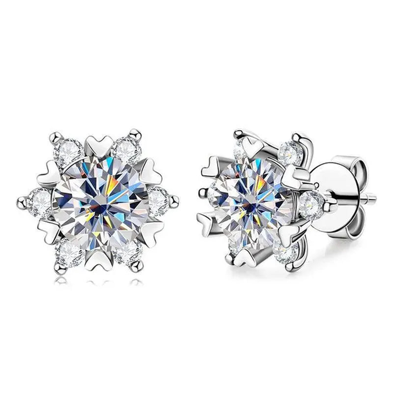 Fashion Cubic Zirconia Snowflake Flower Stud Earrings for Women Daily Casual Accessories Christmas Gift
