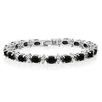 925 Sterling Silver Gorgeous Oval Ruby Amethyst Aquamarine Sapphire and round Sparkling Cubic Zirconia CZ Tennis Bracelet Jewelry Gift