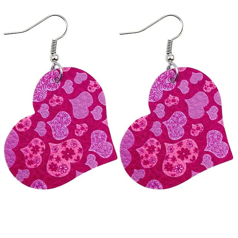 Europe and America 2021 New Valentine'S Day Leather Heart-Shaped Love Red Lips Double-Sided Printing PU Earrings
