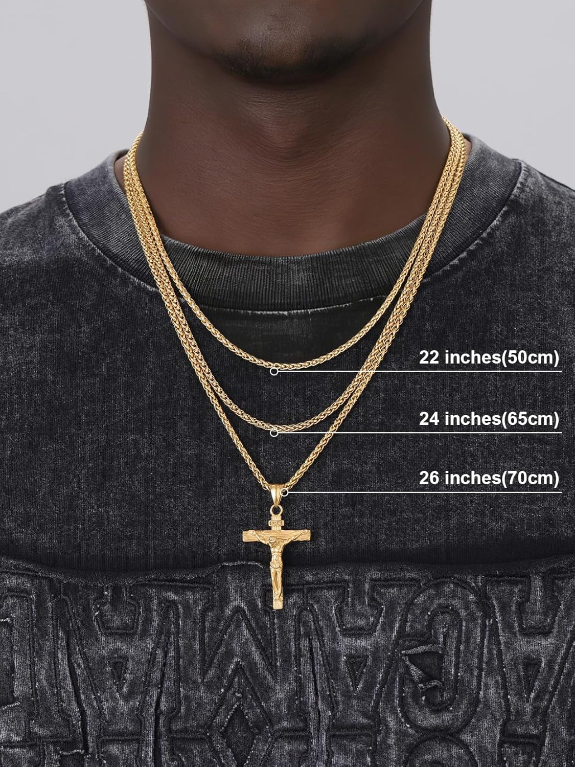 Men Crucifix Cross Pendant with Chain Baptism Christian Jewelry Stainless Steel/18K Gold Antique Jesus Necklace, Gift Packed,Length 22"