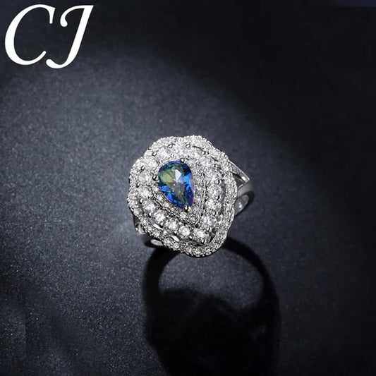 CANDICE Fantastic Mystic Blue Stone Jewelry Fashion Sterling Silver Woman Party Ring With Silver Plated（US SIZE 6-9）