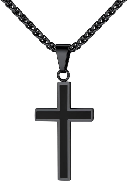 Cross Necklace for Men, Stainless Steel Silver Black Gold Mens Cross Necklace, 22-24 Inches