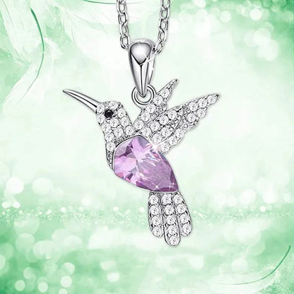 Hummingbird Silver Jewelry Set Women Pendant Necklace and Stud Earring Set Crystalsfine Animal Jewelry, Gift for Mothers Day