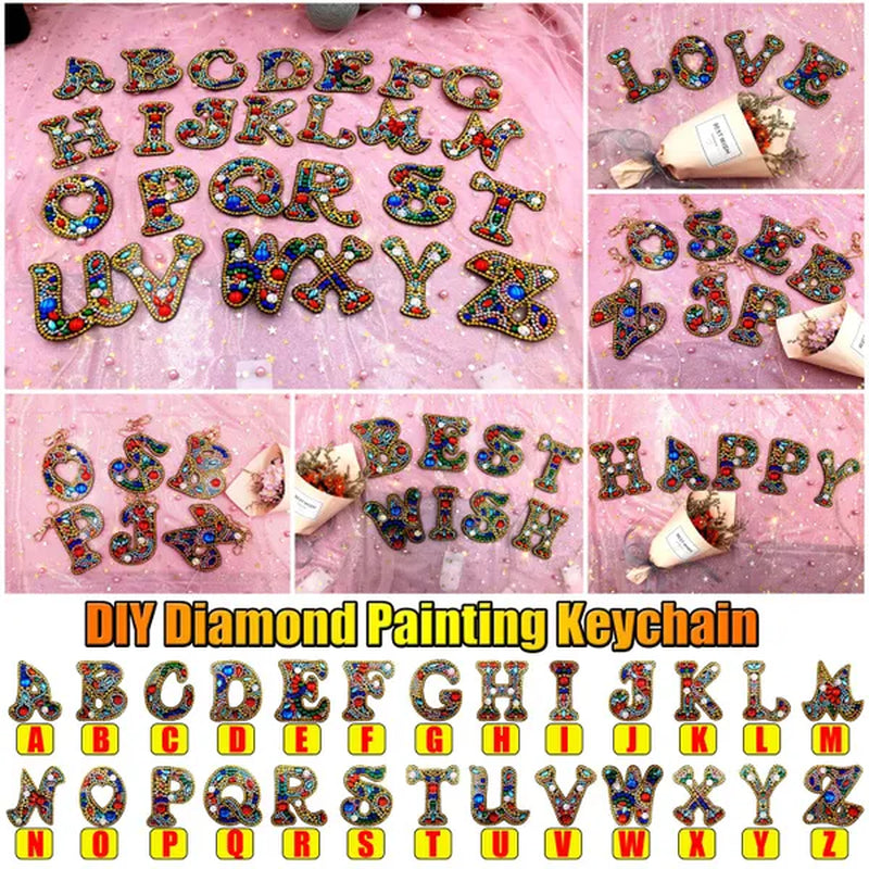 5D Creative Crystal Diamond Painting DIY 26 Letter One-Piece Keychain Pendant/1Pc