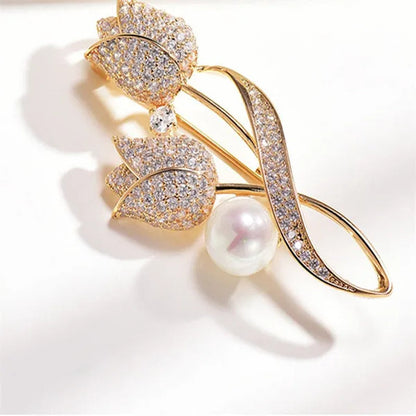 Brooch Rhinestone Tulip Flower Brooch Anti-Glare Suit Brooch Collar Pin Jewelry