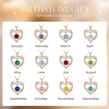Forever Love Heart Women Necklace 925 Sterling Silver Rose Gold Plated Birthstone Pendant Necklaces for Women with Cubic Jewelry Gifts Birthday Gift for Mom Women Wife Girls Graduation Gifts for Her