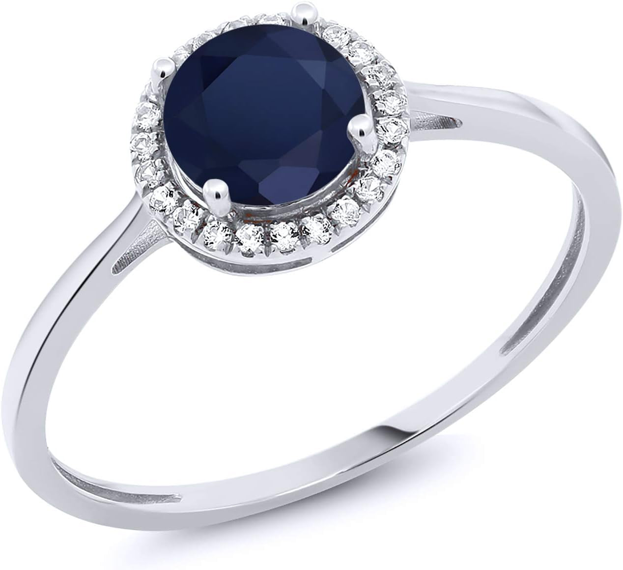 10K White Gold Gemstone Birthstone and Diamond Halo Promise Wedding Engagement Ring | round 6MM | White Gold Ring for Women