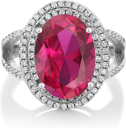 5-10 Cttw Gemstone Birthstone Ring for Women | 925 Sterling Silver | Oval 14X10MM | Wedding Engagement Anniversary Promise Ring for Women | Available in Size 5, 6, 7, 8, 9