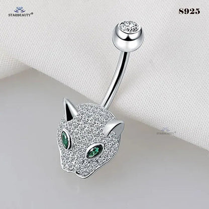 Starbeauty 1 Piece 1.6x6/8/10mm Luxury 925 Sterling Silver Navel Ring Accessories Green Eye Leopard Belly Piercing Ombligo Crystal Zircon Belly Button Rings Navel Pierc Jewelry