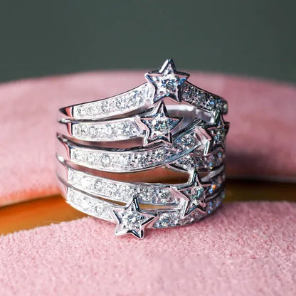 Sparkling 925 Sterling Silver Natural Gemstone White Sapphire Diamond Star Ring Bride Wedding Engagement Fine Jewelry