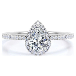 Vintage Pear Shaped Diamond Halo Engagement Ring in 10K White Gold