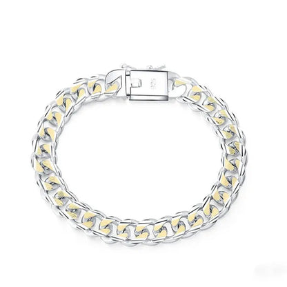 925 Silver Gold Two-color Personality Men's 10M Side Chain Bracelet Jewelry Gift