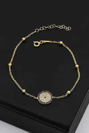 Women Evil Eye Beaded Chain Model Gold Gilded Silver Bracelet