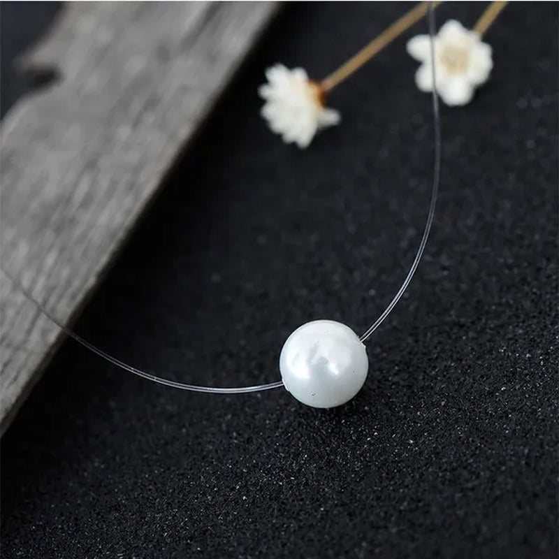 New Fashion Elegant Transparent Invisible Fishing Line Pearl Pendant Necklace