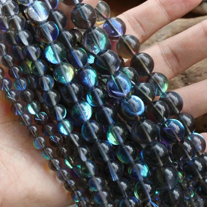 6-12mm Round Gray Rainbow Labradorite Beads Synthetical Moonstone Beads For Jewelry Making Beads 15'' Needlework DIY Beads