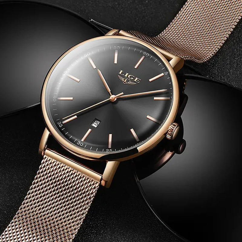 2019 LIGE Luxury Rose Gold Ladies Watch Simple Fashion Casual Ladies Watch Ultra-Thin Waterproof Quartz Watch Montre Femme