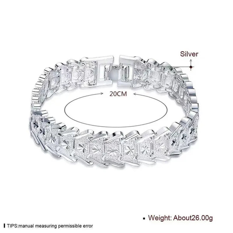 FASHION 925 Sterling Silver Men's Flower Detail Chain Bracelet
