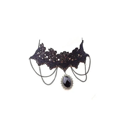Black Lace Necklace Chokers Vintage Style Female Gothic Wedding Red Rose Crystal Diamond Pendant Collarbone Necklaces Chain Accessories for Women Girls