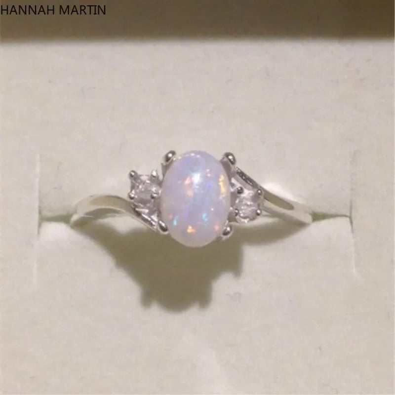 Hannah Martin Exquisite 925 Solid Sterling Silver Natural Gemstone Genuine Orange and Blue Multicolor Opal Diamond Ring Bride Wedding Engagement Fine Jewelry