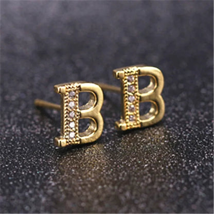 New Diamond Letter  Stud Earrings Women Fashion Earrings 26 Letters A-Z