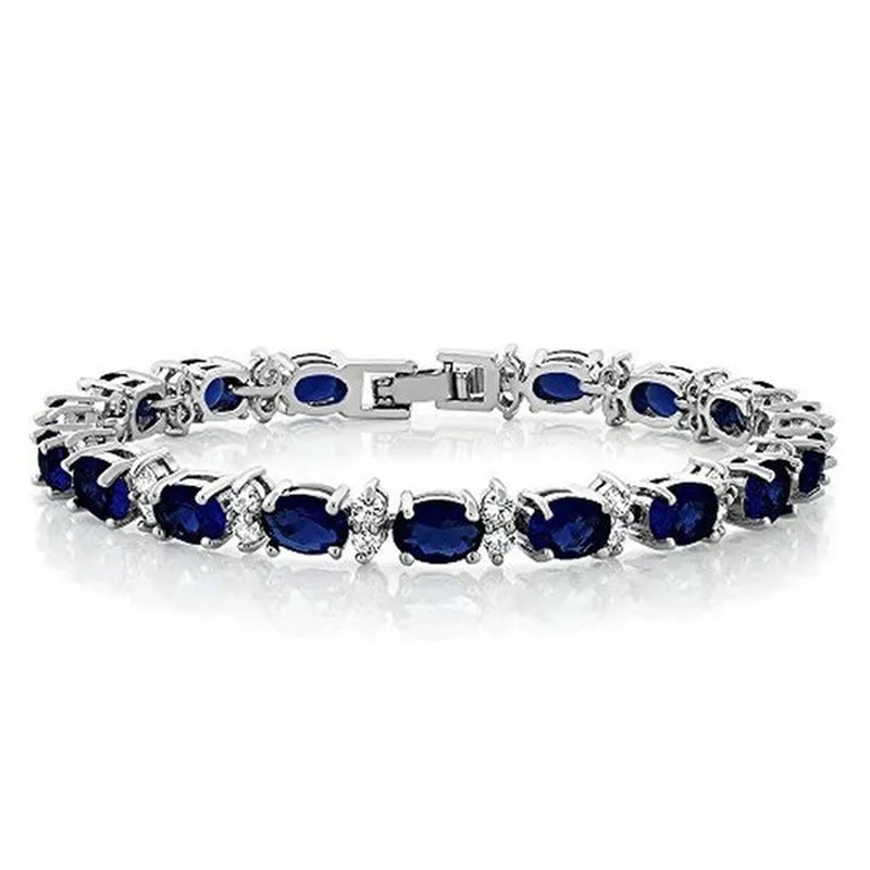 Gem Stone King 925 Sterling Silver Gorgeous Oval and Round Sparkling Cubic Zirconia CZ Tennis Bracelet Jewelry Gift