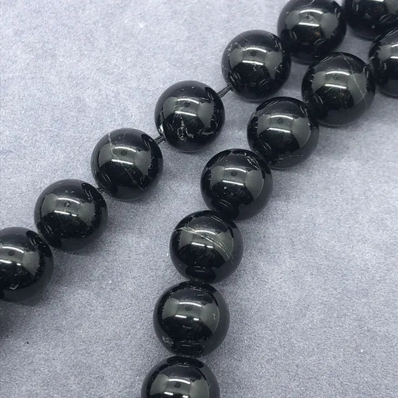 AA Black Tourmaline Jet Aphrizite Beads 4-12mm Round Natural Loose Stone DIY