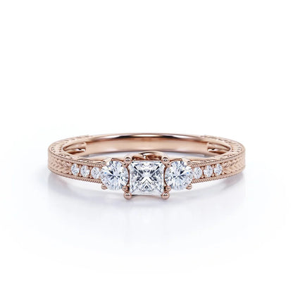 Vintage Half Carat Princess Cut Diamond - Channel Set Band - Edwardian Engagement Ring in 10K Rose Gold