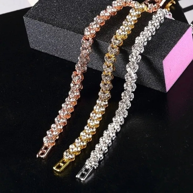European and American Fashion Roman Style Women'S Zircon Bracelet Shiny Zircon Wedding Engagement Bracelet Valentine'S Day Anniversary Gift Birthday Party Jewelry