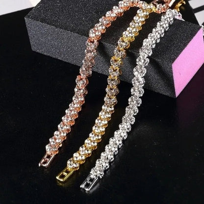 European and American Fashion Roman Style Women'S Zircon Bracelet Shiny Zircon Wedding Engagement Bracelet Valentine'S Day Anniversary Gift Birthday Party Jewelry