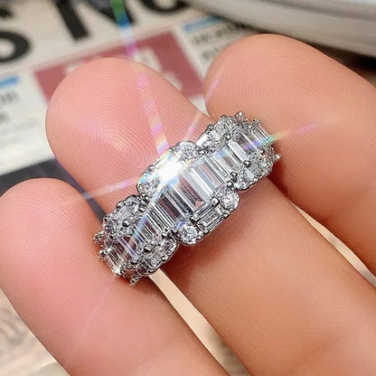 925 Sterling Silver Claw Setting  Square Cut AAA Zircon and Diamond Rings for Women Engagement Party Fashion Accessories