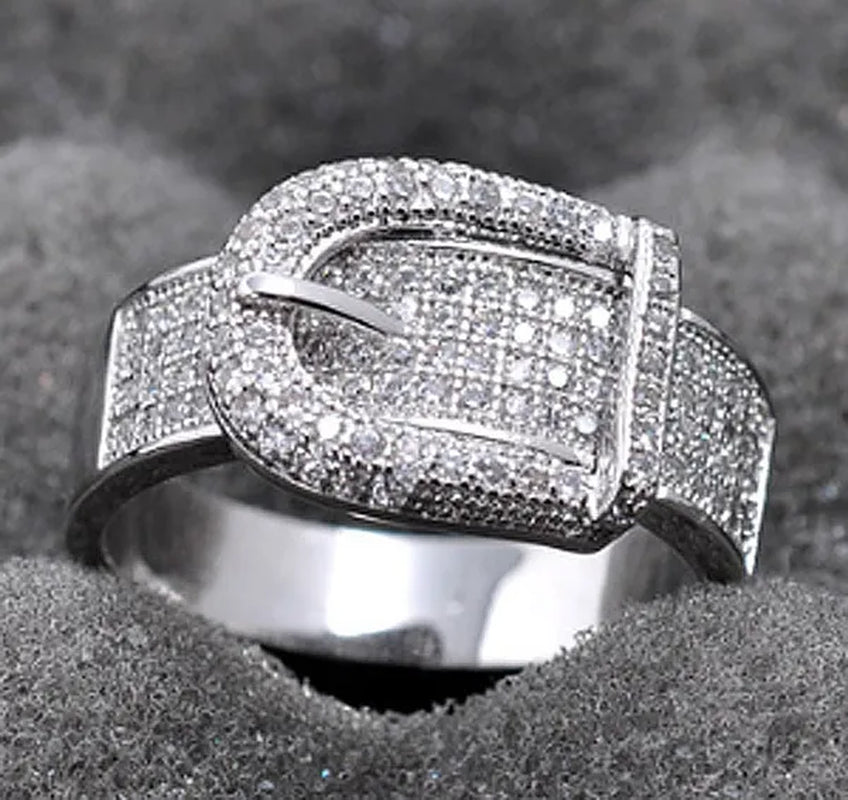 Noble  Silver White Sapphire Birthstone Gemstones Engagement Wedding Belt Ring Size 6 7 8 9 10