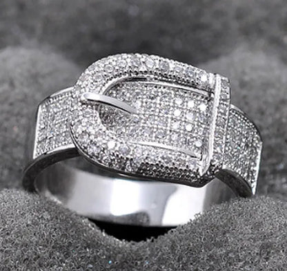 Noble  Silver White Sapphire Birthstone Gemstones Engagement Wedding Belt Ring Size 6 7 8 9 10