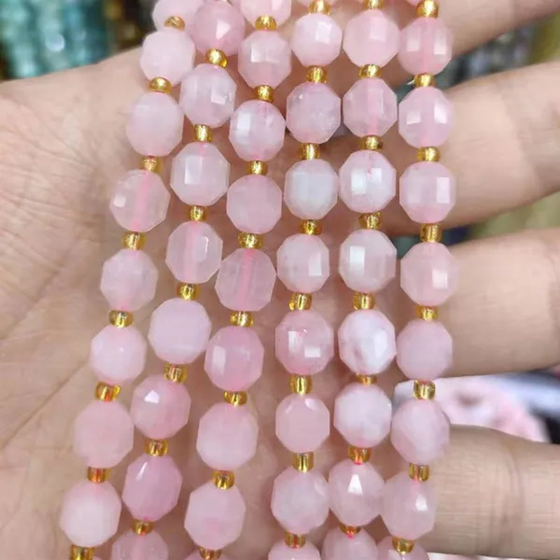 8Mm Faceted Natural Blue Apatite Morganite Tiger Eye Citrine Strawberry Sunstone Gem Stone Beads round Loose Spacer Beads