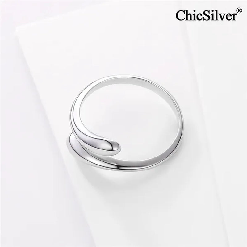 ChicSilver 925 Sterling Silver Ring Minimalist Teardrop Open Ring Eternity Ring Wedding Band for Women