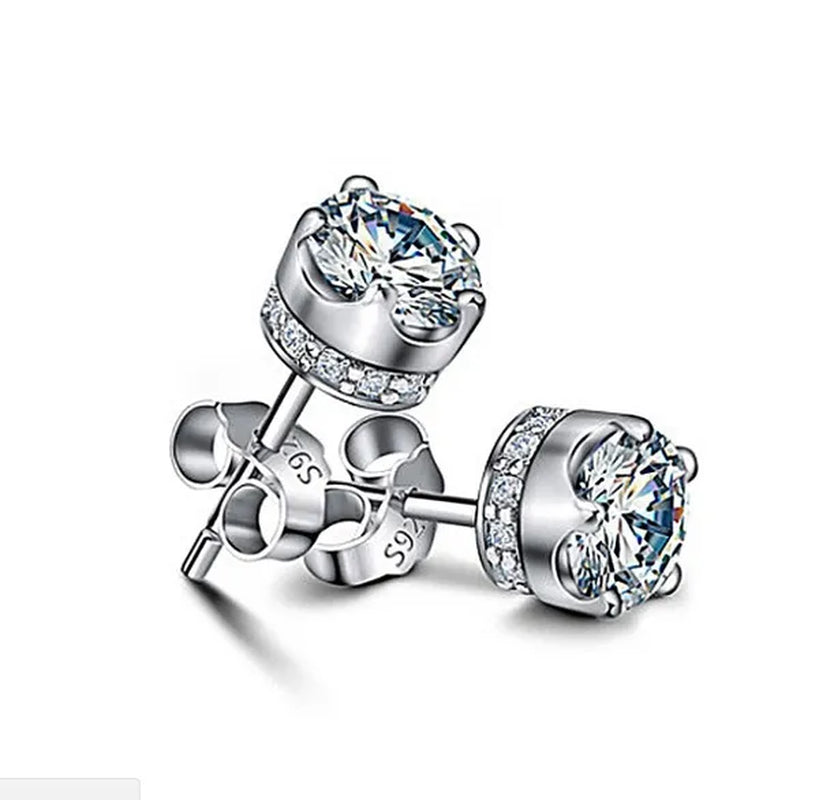 Women Fashion Jewelry 925 Sterling Silver Amethyst Diamond Studs Earrings