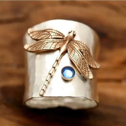 Punk Jewelry with a Unique Steam Victorian Style Twist Ring Dragonfly Ring September Birthstone Sapphire