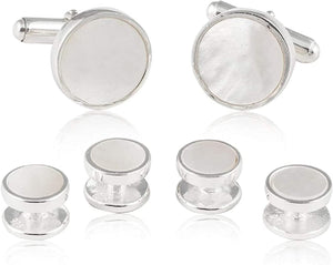 Solid Sterling Silver Mother of Pearl Tuxedo Cufflinks and Studs Formal Set by